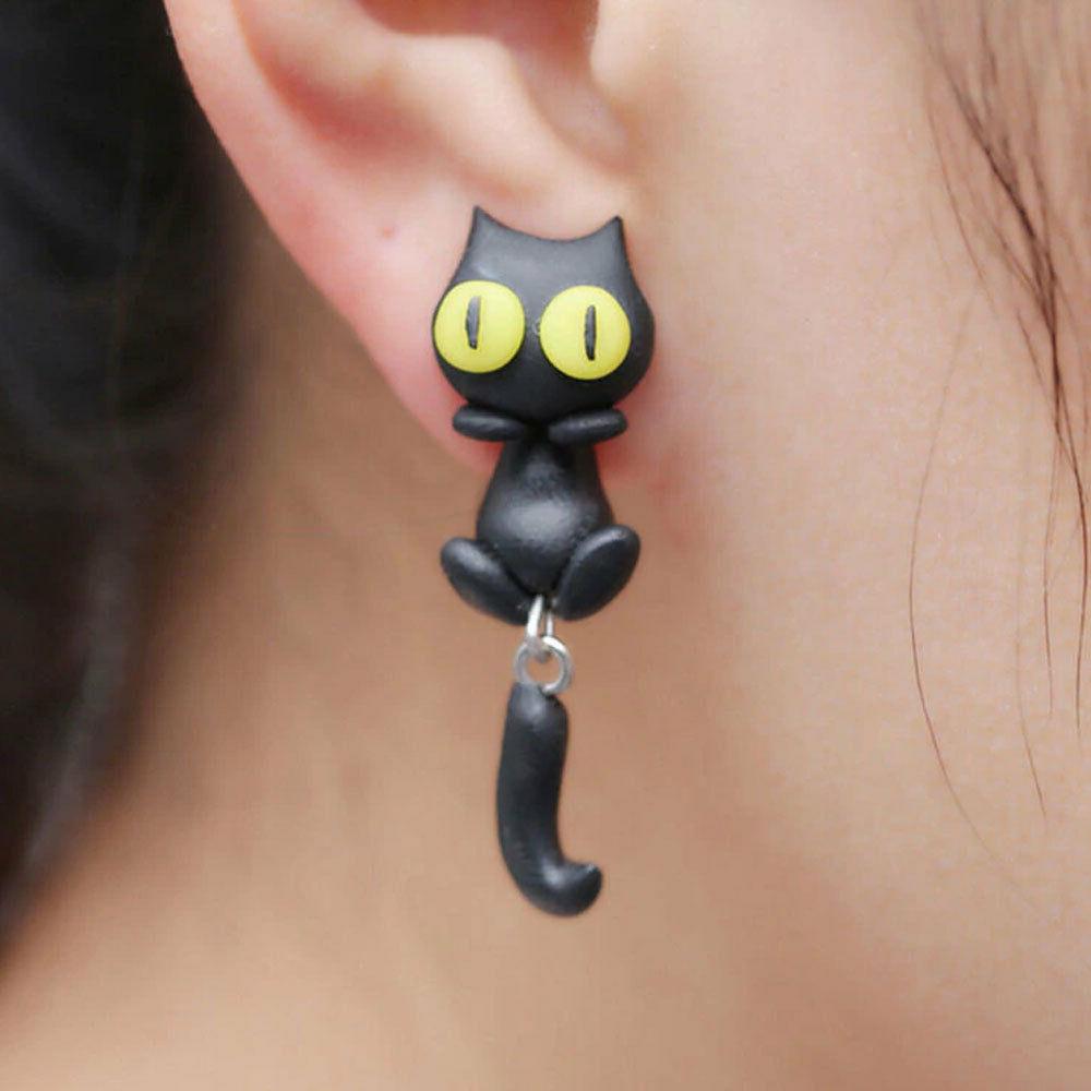 2x orecchini 3d gatto nero occhi gialli
