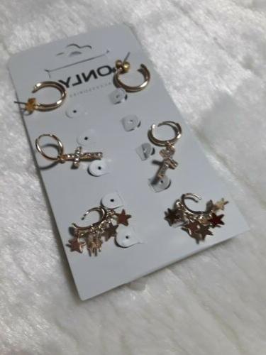 3 coppie set orcchini piccoli dorati pendenti