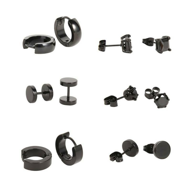 6 paia orecchini bottone neri set borchie