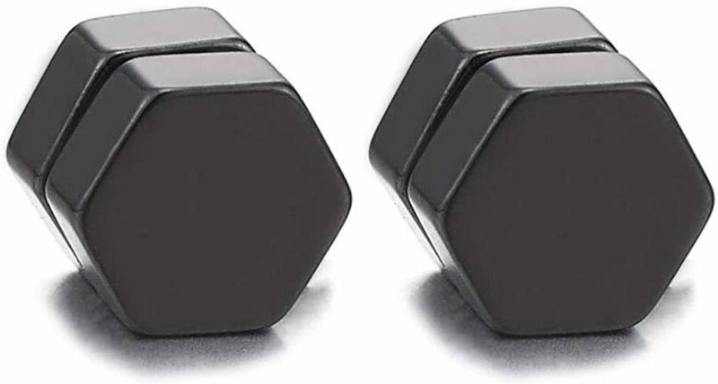 6mm magnetico nero esagonale orecchini da uomo