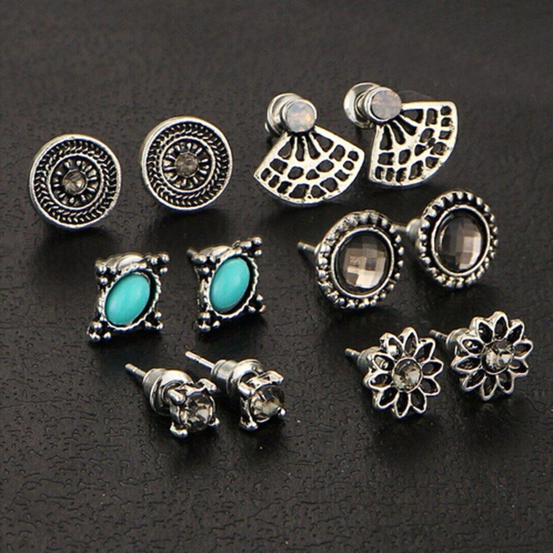 6pairs set vintage cristalli heart earrings