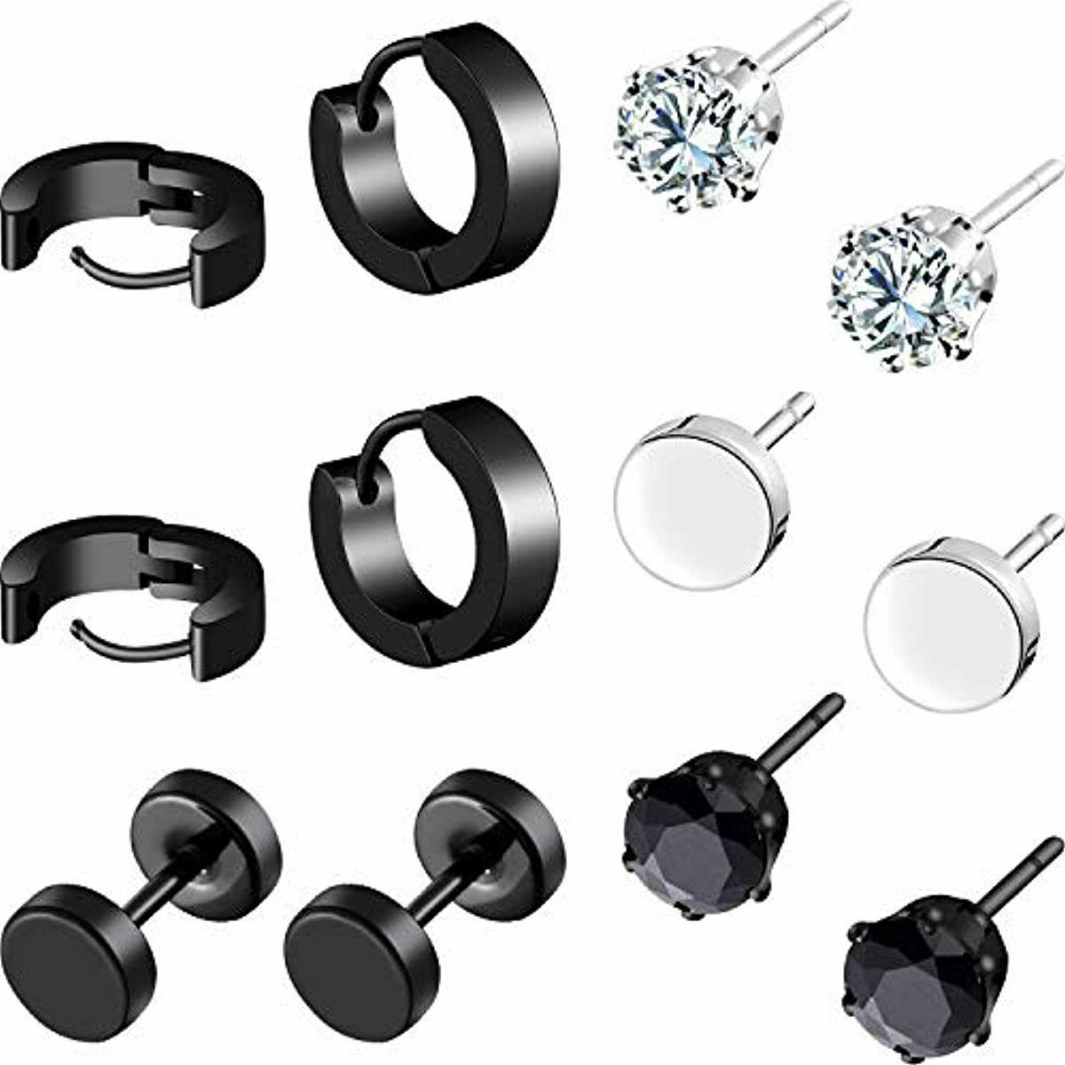 7 paia orecchini a bottone in acciaio