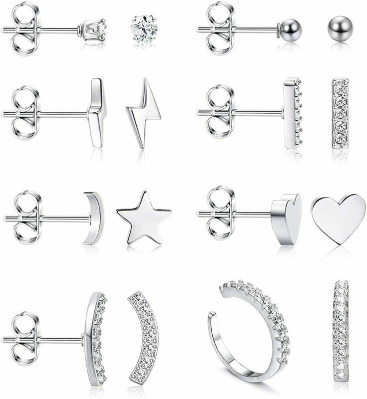 8pairs orecchini lobo donna piccoli anallergici cuore