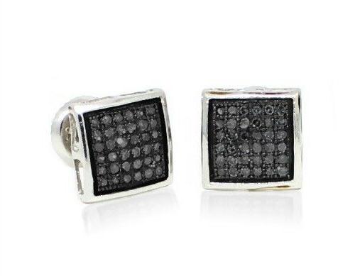 925 argento nero diamante orecchini micro pave