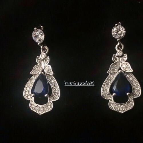 925 sterling silver orecchini pendenti zaffiro blu