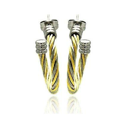 acciaio inox bicolore cavo orecchini a lobo