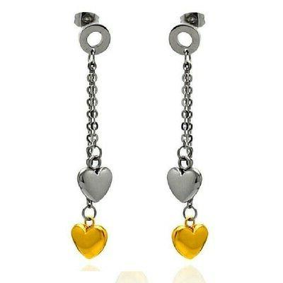 acciaio inox bicolore cuori pendenti orecchini a