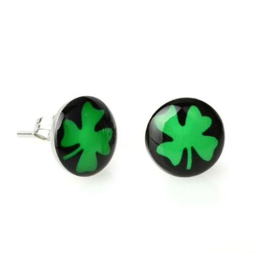 acciaio inox orecchini fortuna trifoglio quadrifoglio 10mm