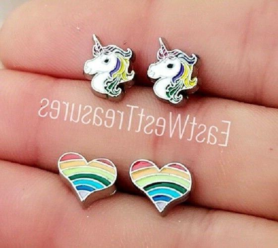 acciaio unicorno rainbows orecchini a lobo per