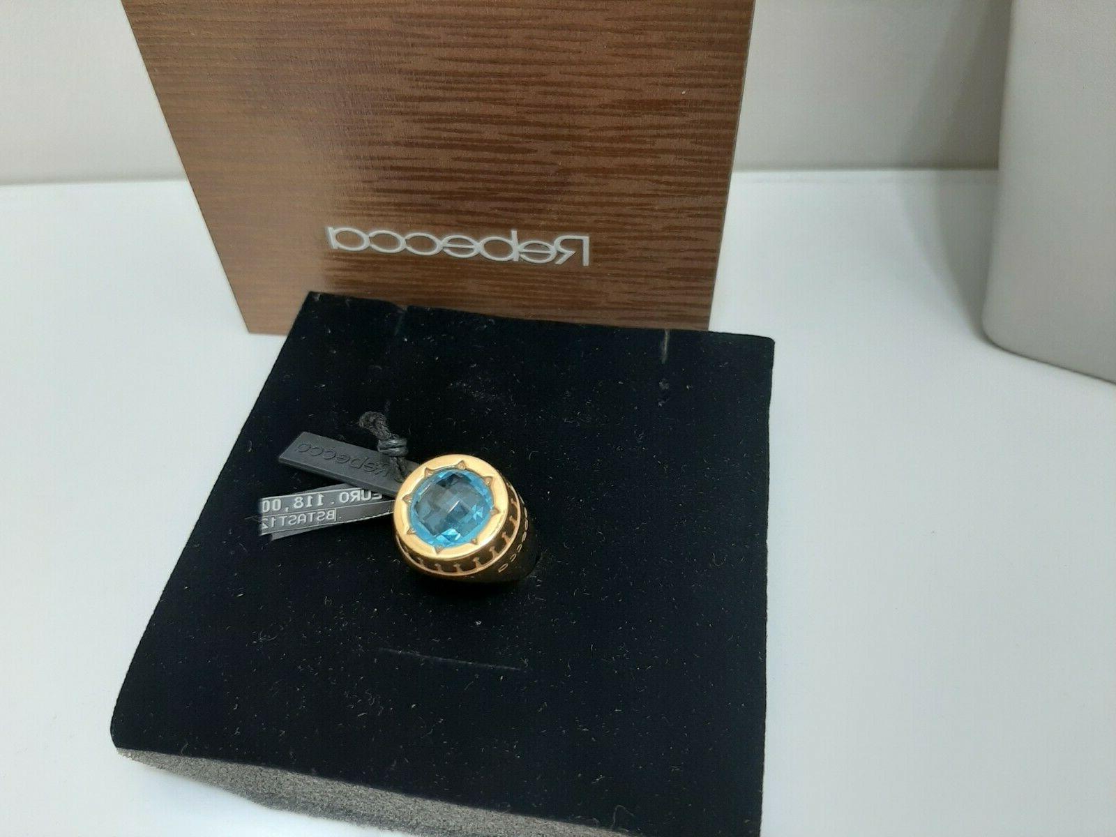 anello bronzo dorato pietra color acquamarina tonda