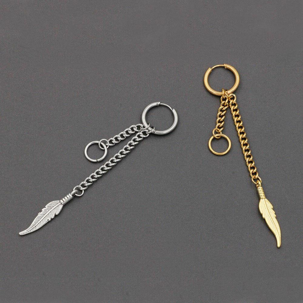 anello orecchino con ciondolo piuma lucido a