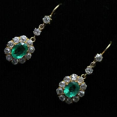 antico orecchini smeraldo oro diamante pendente w