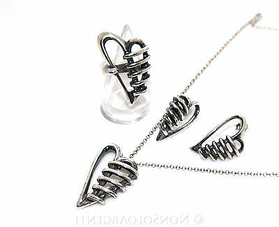 argento 925 collana donna orecchini anello cuore