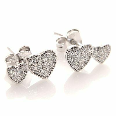 argento 925 orecchini donna perno doppio cuore