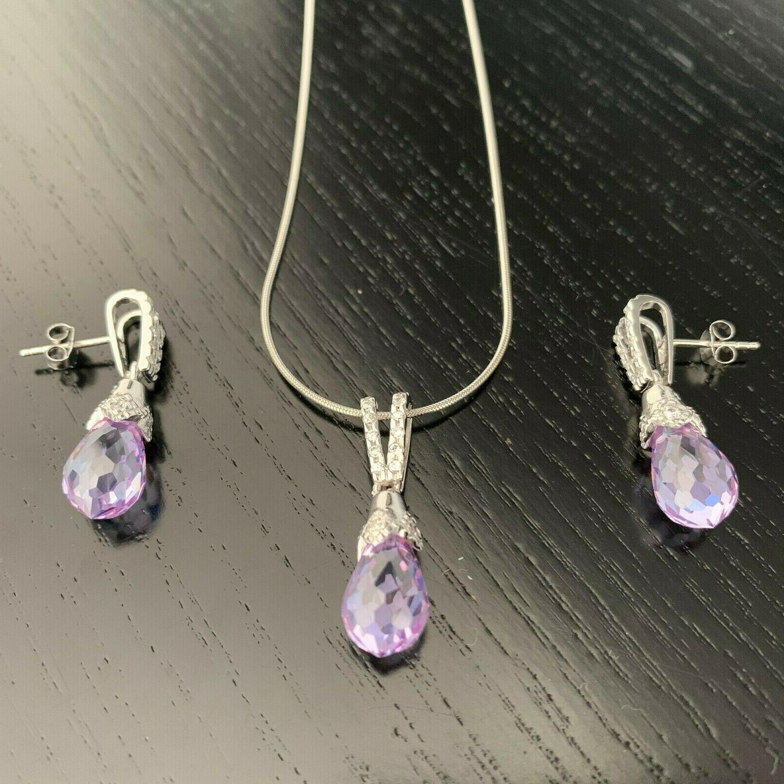 argento 925 parure collana e orecchini cristallo