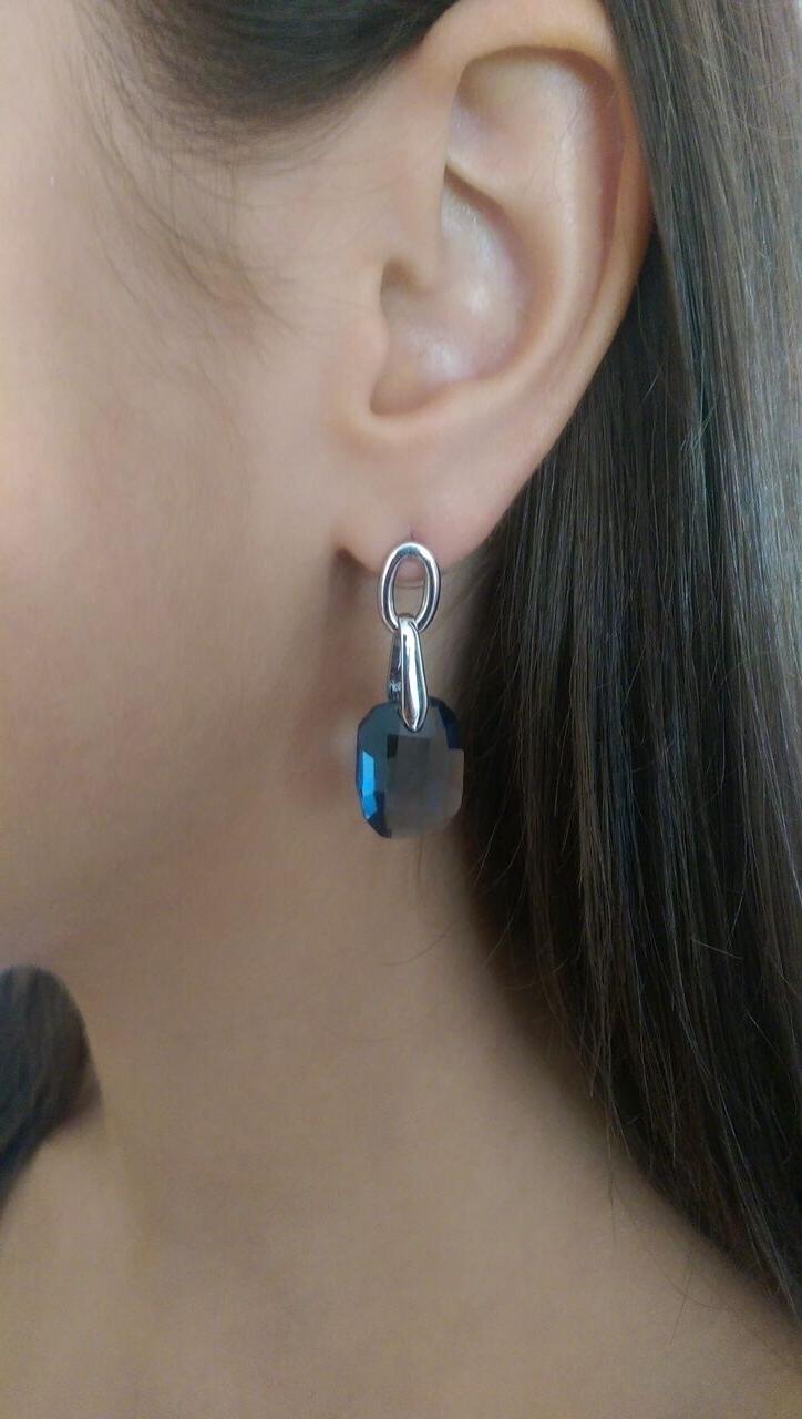 argento blu swarovski elements orecchini a goccia