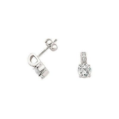 argento cz solitario goccia orecchini a lobo