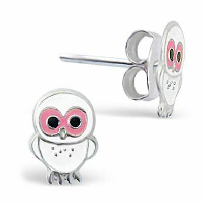 argento sterling bianco orecchini gufo con scatola