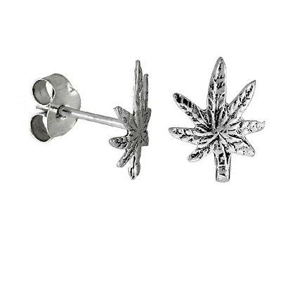 argento sterling foglia marijuana orecchini a lobo