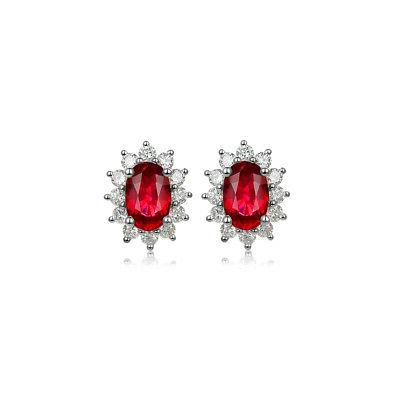 argento sterling granato rosso rubino halo cz