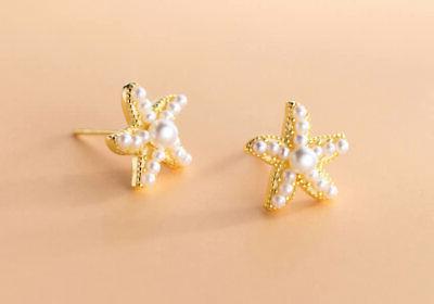 b18 orecchini stella marina dorato con perle
