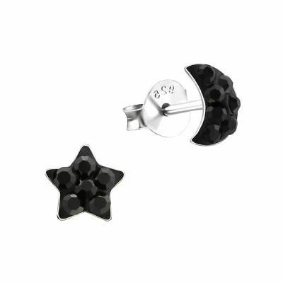 bambini argento sterling luna e stella cristallo