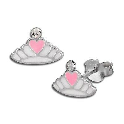 bambini orecchini corona con cuore bianco 925