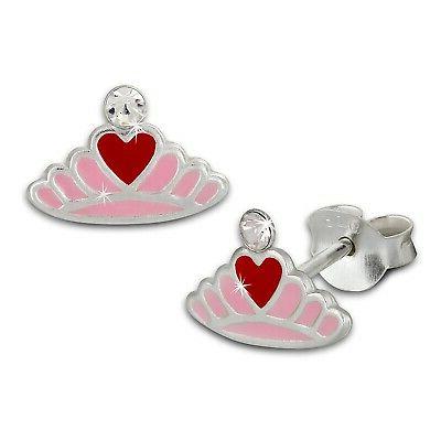 bambini orecchini corona con cuore rosa 925