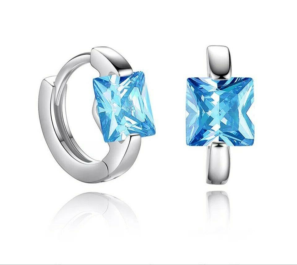 bellissimi orecchini argento 925 zircone cubico azzurro