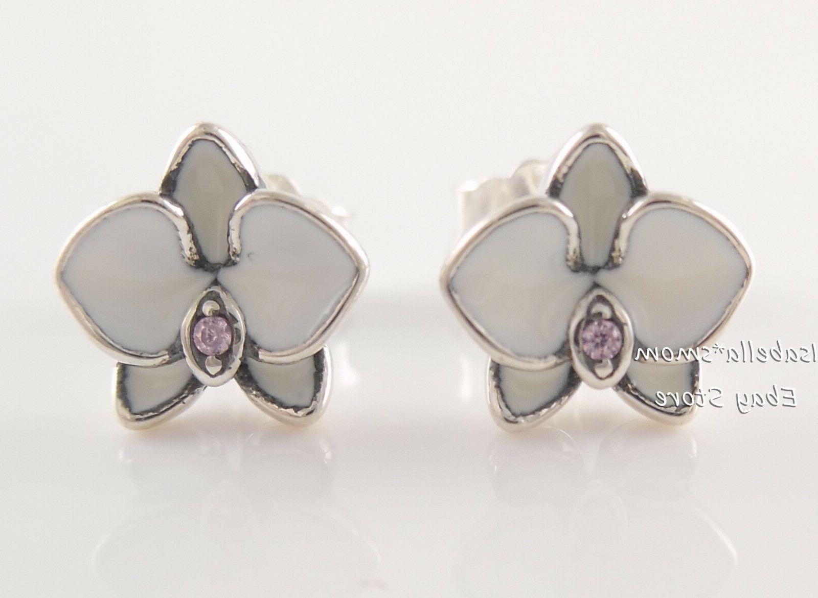 bianco orchidea originale fiore smaltato orecchini a