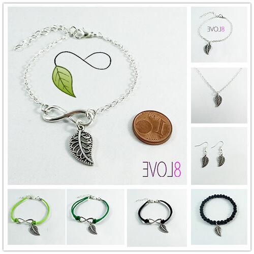 bracciale collana orecchini foglia infinito con catena