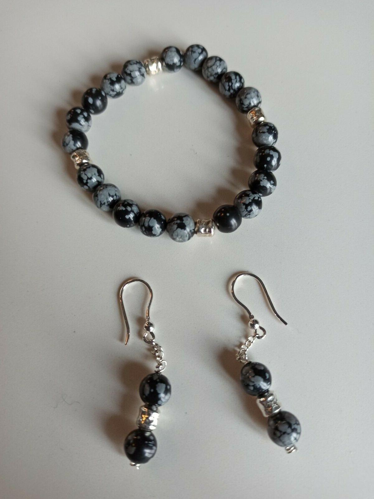 bracciale e orecchini artigianali con diaspro nero