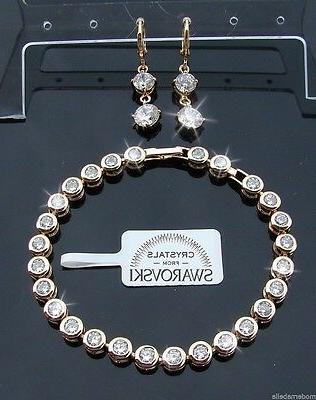 bracciale tennis oro 24k con orecchini lunghi