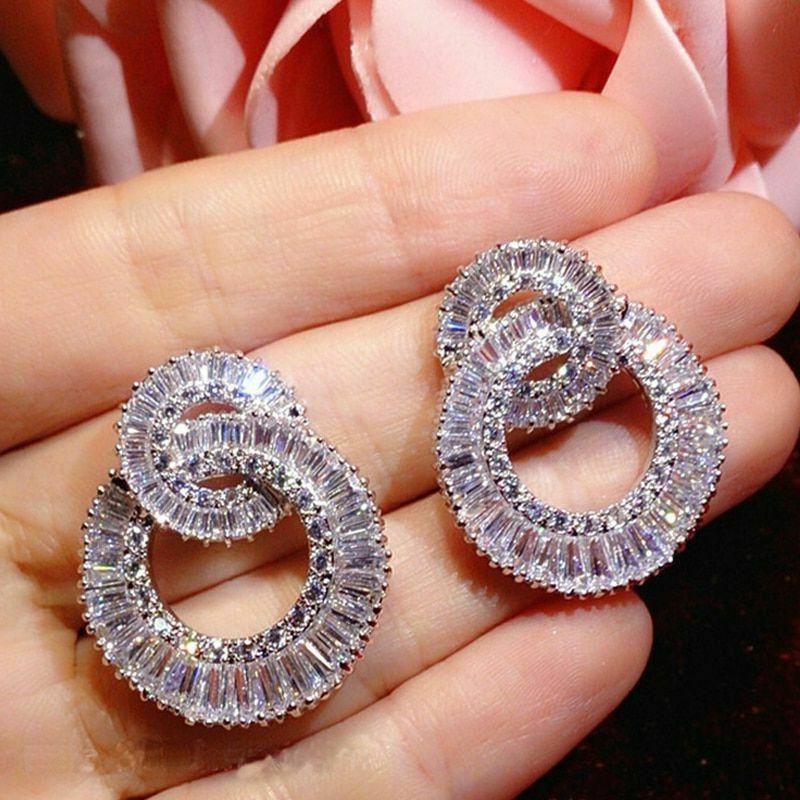 cerchio orecchini rotondi a perno zircone cubico