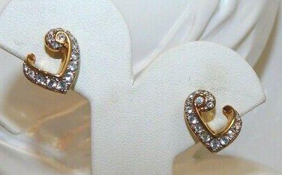 cigno cristallo strass cuore orecchini a bottone