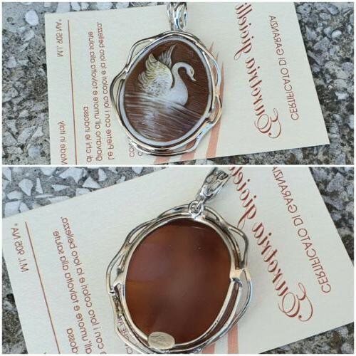 ciondolo cammeo cigno sardonica argento 925 rodiato