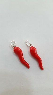 CIONDOLO CORNETTO PORTAFORTUNA ARGENTO 925 SMALTATO ROSSO