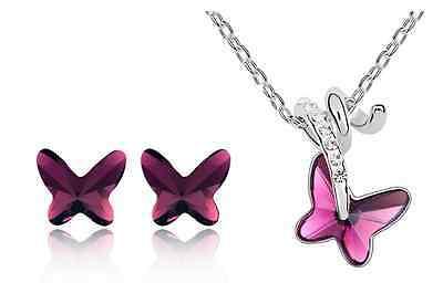 collana catenina donna farfalla orecchini set cristallo