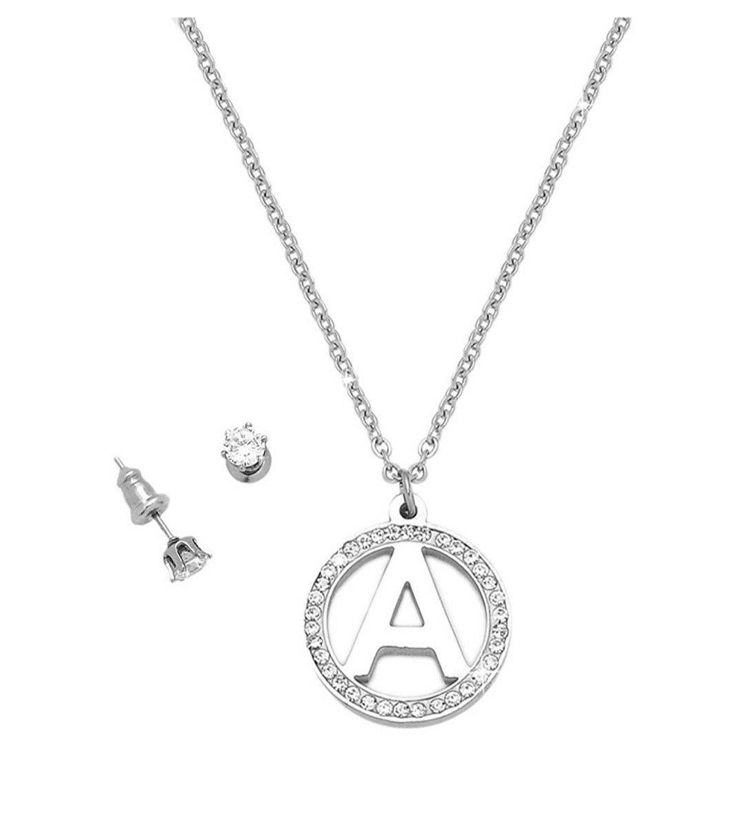 collana donna con lettera iniziale orecchini strass