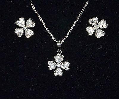 completo donna quadrifoglio porta fortuna collana orecchini