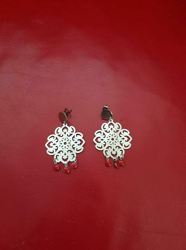 coppia orecchini acciaio filigrana fiore con pendenti