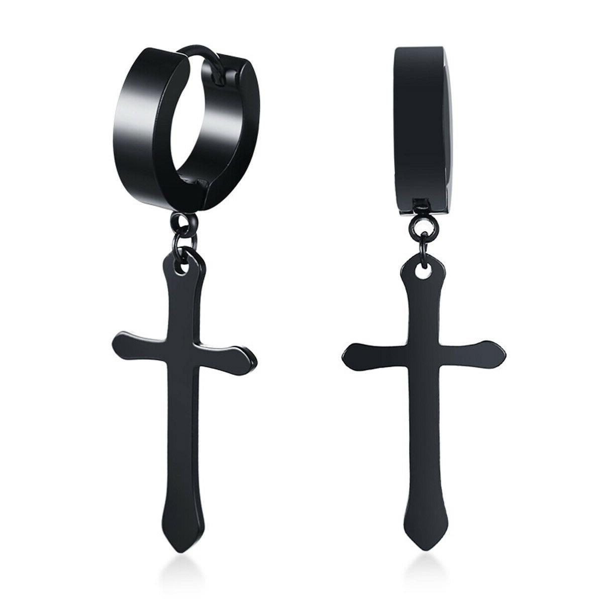 coppia orecchini croce neri uomo donna acciaio