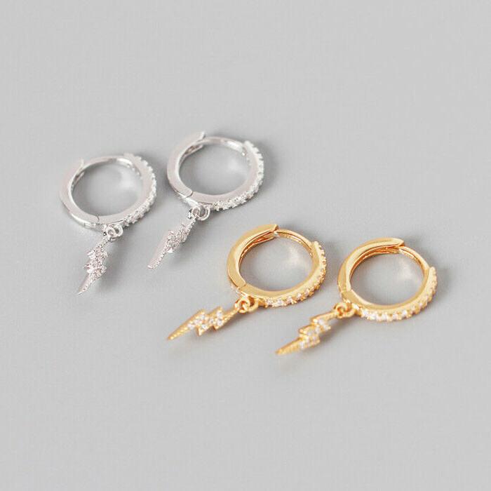 coppia orecchini donna cerchie cerchio fulmine strass