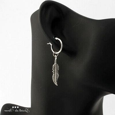 coppia orecchini piuma piccola uomo metallo argentati