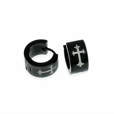 coppia orecchini uomo acciaio nero croce gotico