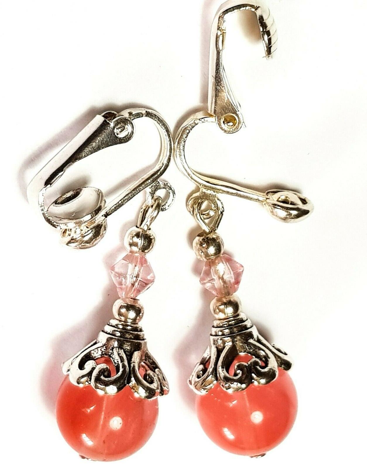 corti argento rosa agata clip on orecchini