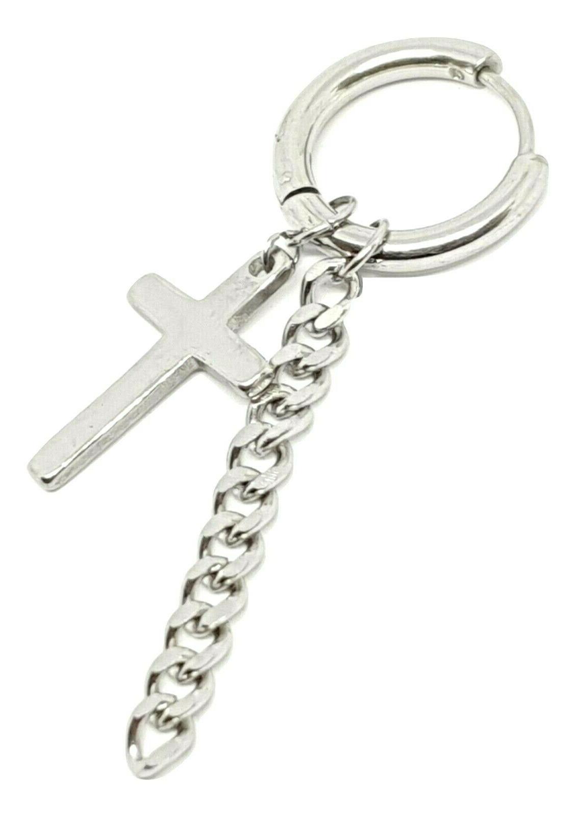 croce e catena orecchino acciaio argento 20g