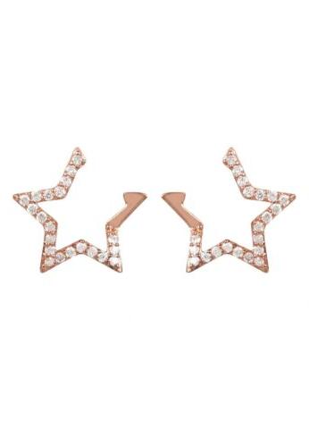 diamante aperto stella orecchini a lobo rosa