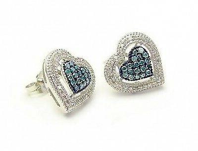 diamante cuore orecchini 10k oro bianco blu