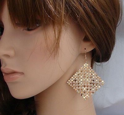 disco rombo orecchini lunghi strass zircone cristalli